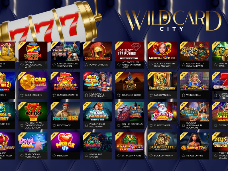 A comprehensive game lobby view from Wildcardcity Casino showcasing slots and table games.
